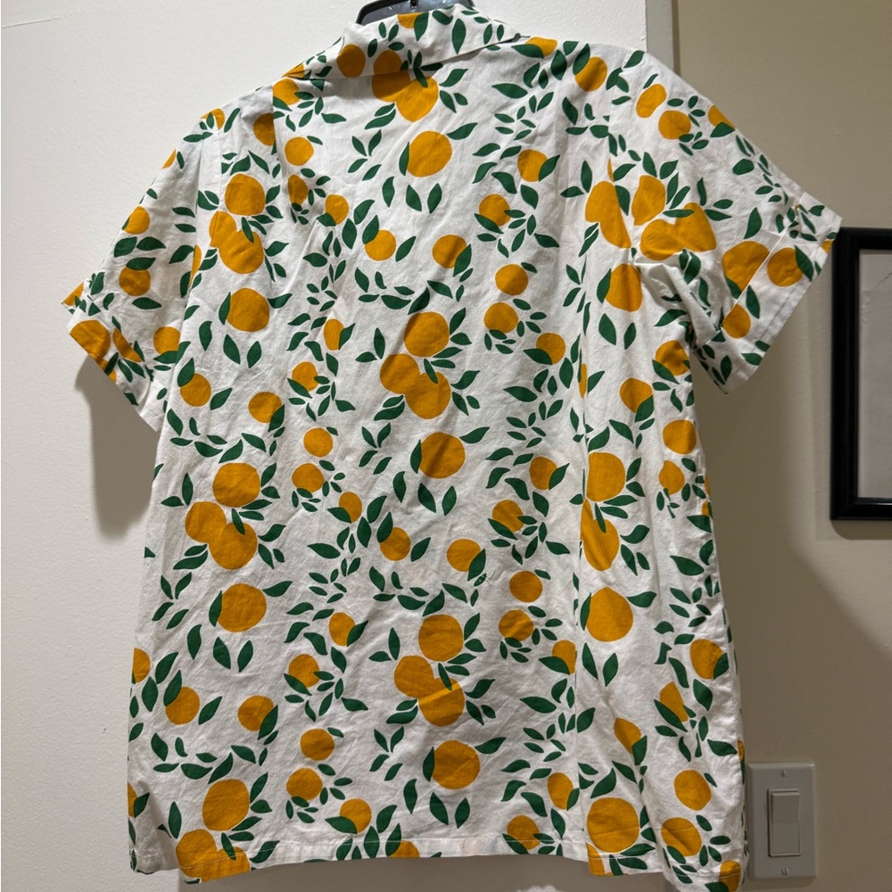 Women’s ModCloth/ Compania Fantastica Orange Fruit Print Button Down Shirt, L - Picture 3 of 6